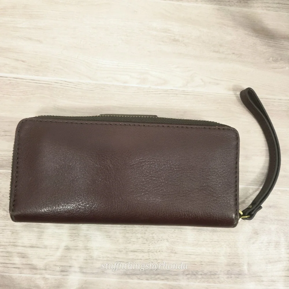 Fossil Madison Zip Clutch Claret Red Leather Wristlet SSWL2228609 Wallet